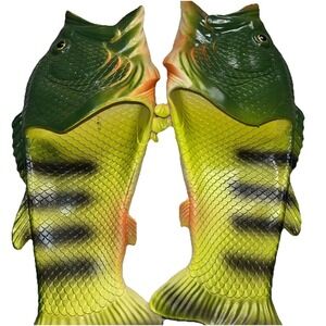 Coddies Men's 44/45 Fish Slide Sandals Green Flip Flops Funny Novelty Shoes